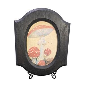 Vintage 70s Mushroom Wooden Plaque Wall Hanging Art 9 Inch Retro Cottagecore